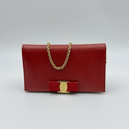 Red Leather clutch Wallet on Chain