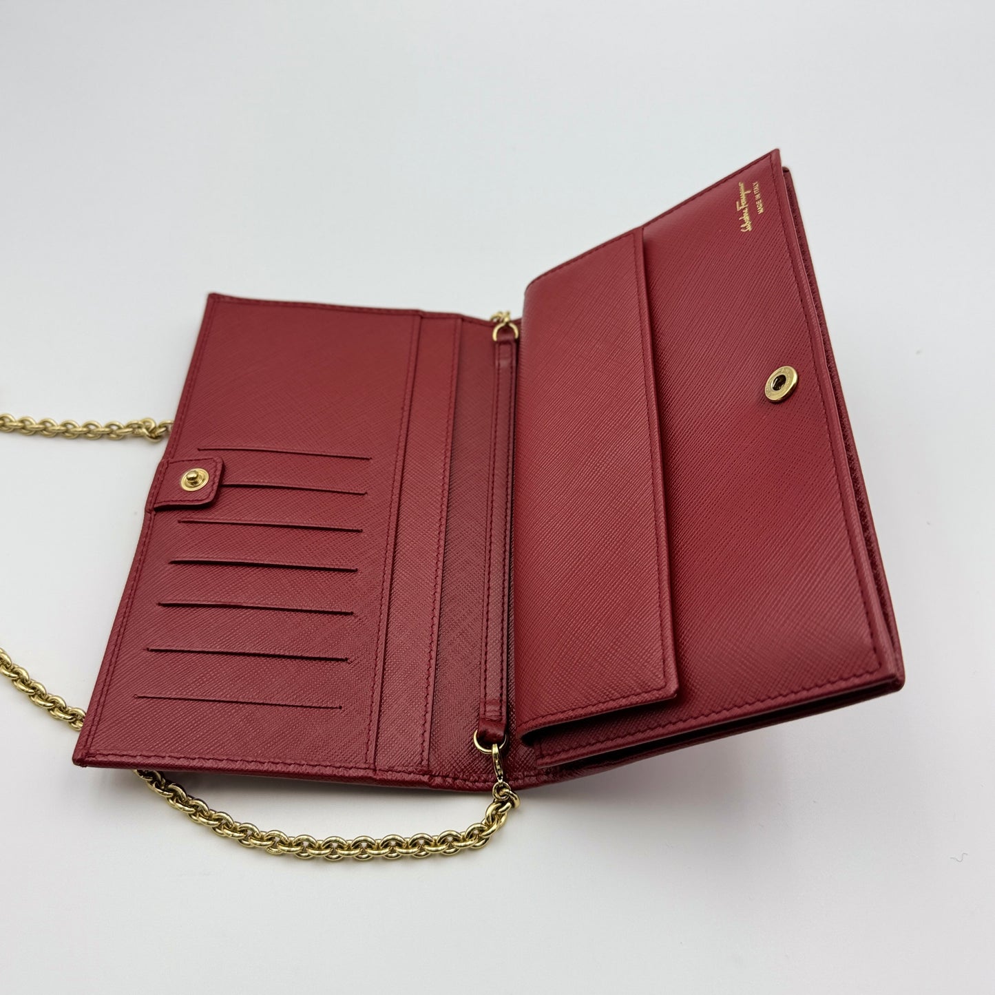 Red Leather clutch Wallet on Chain