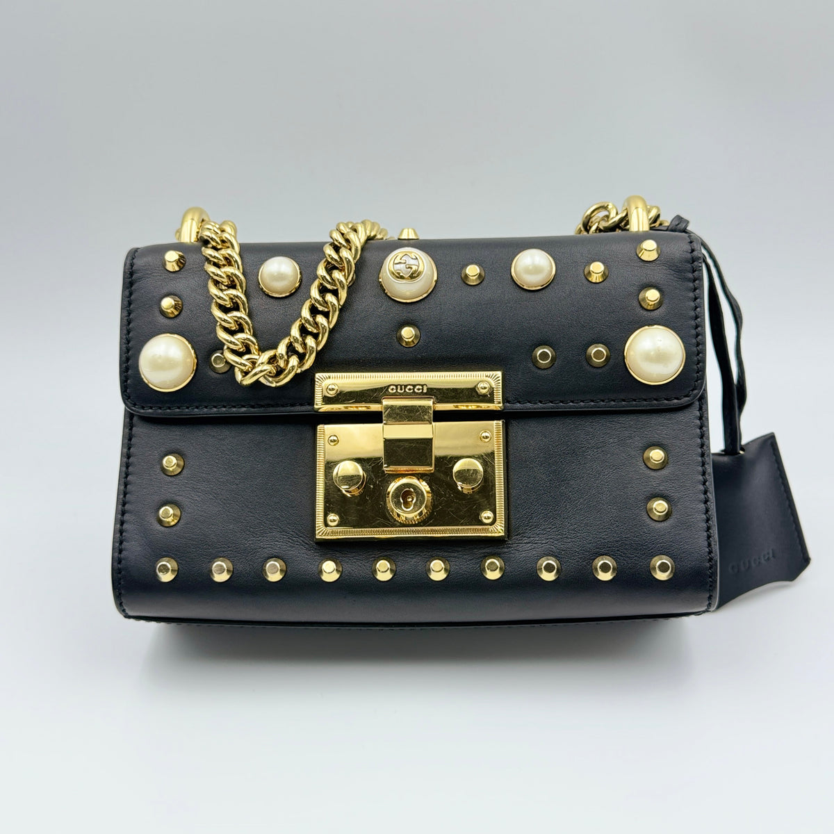 Gucci Pearly Padlock Shoulder Bag Studded Leather Small