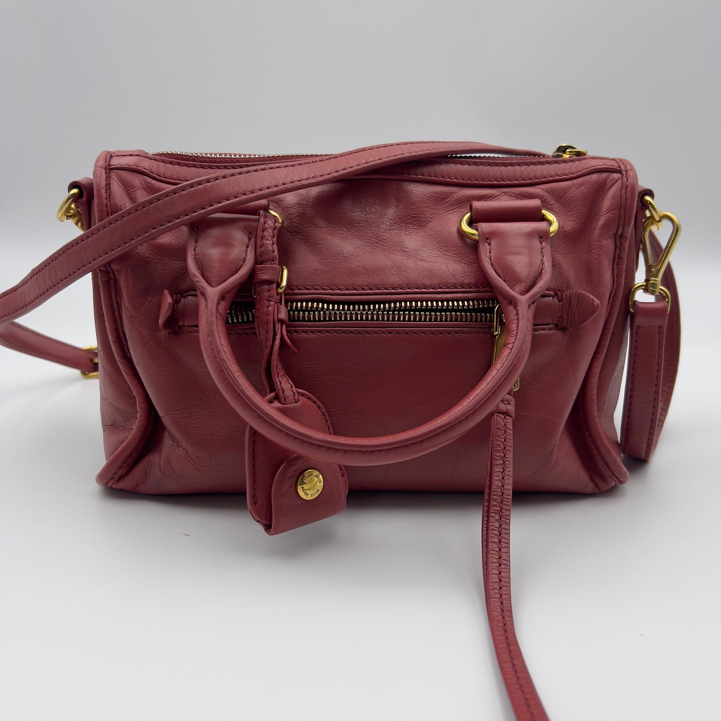 Leather Handle Tote Bag Pink