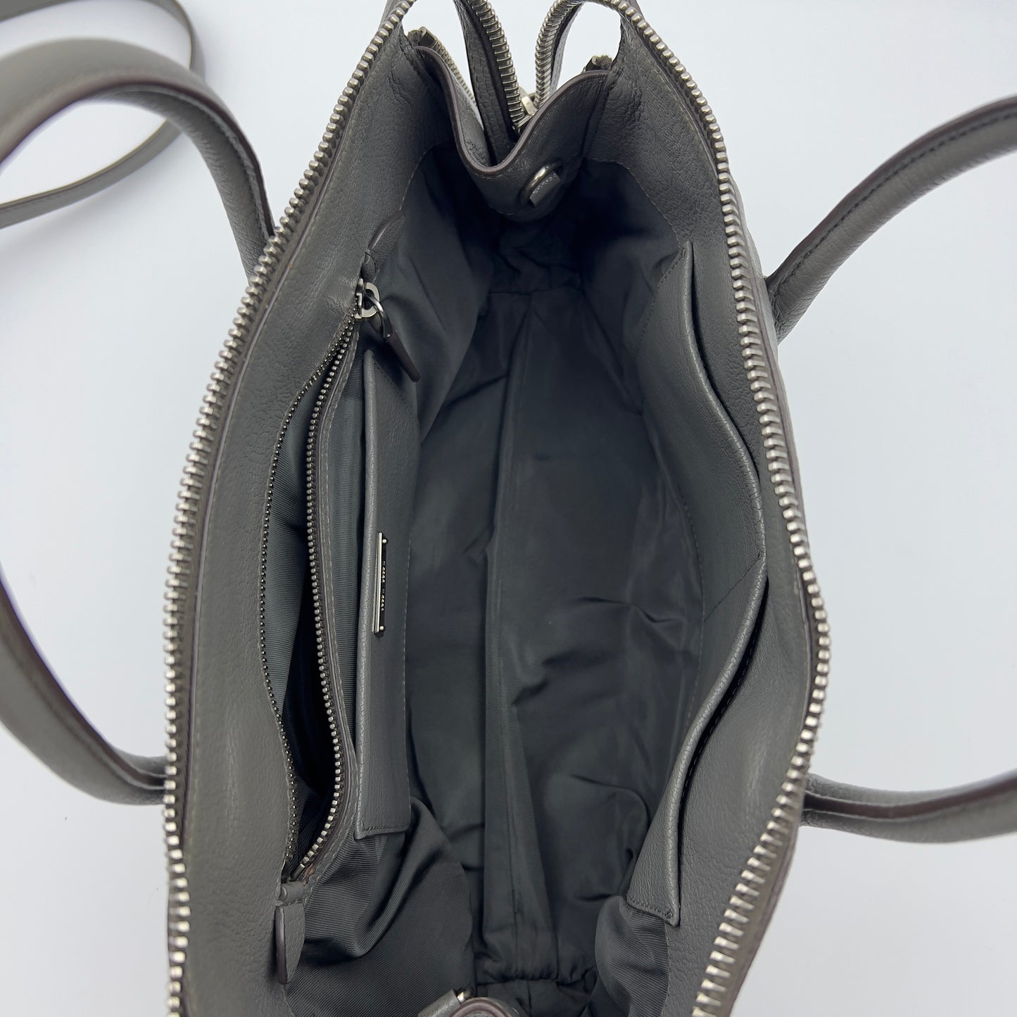 Leather Side Zip Convertible Tote Grey
