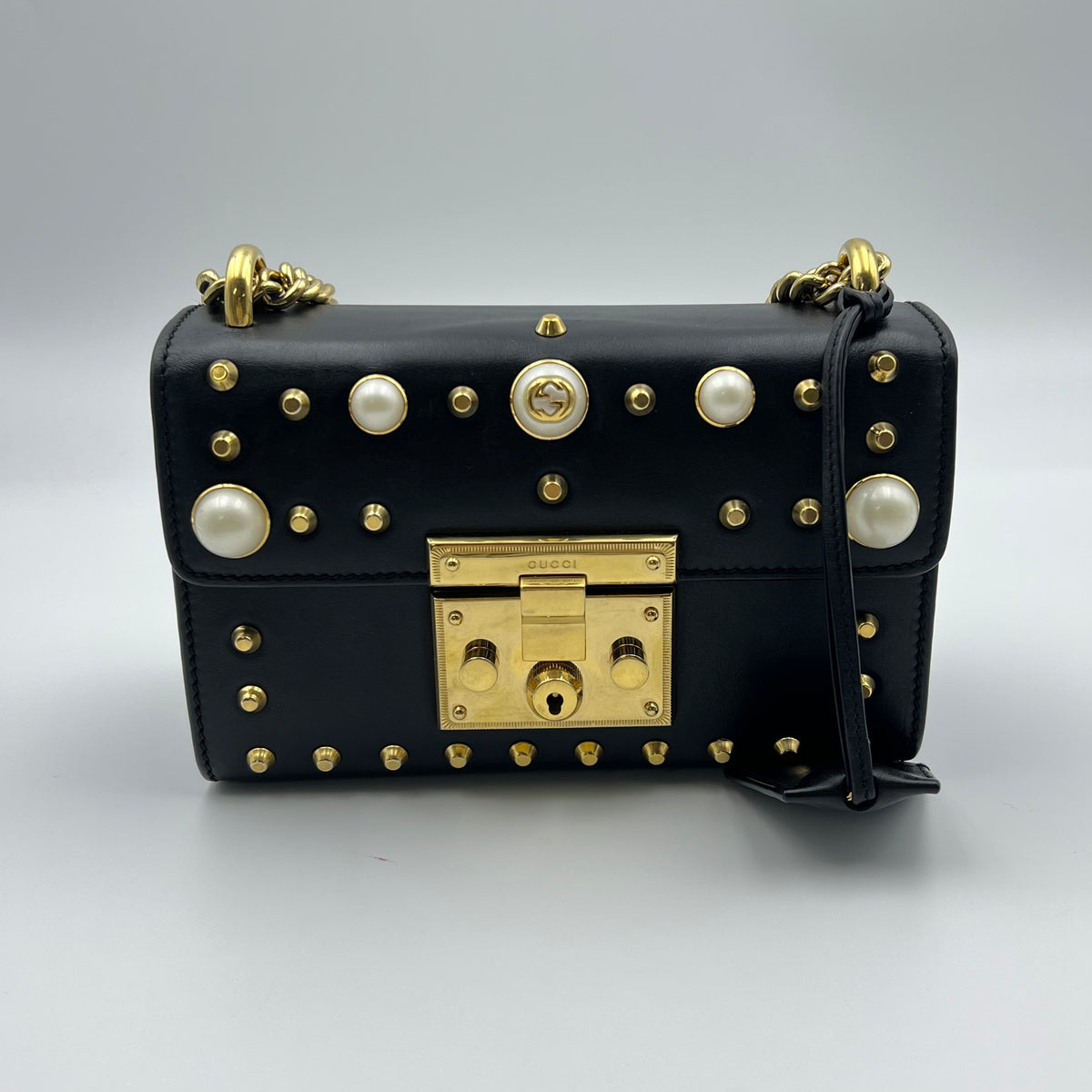 Gucci Pearly Padlock Shoulder Bag Studded Leather Small
