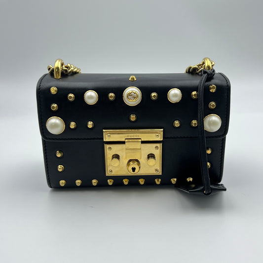 Pearly Padlock Shoulder Bag Studded Leather Small