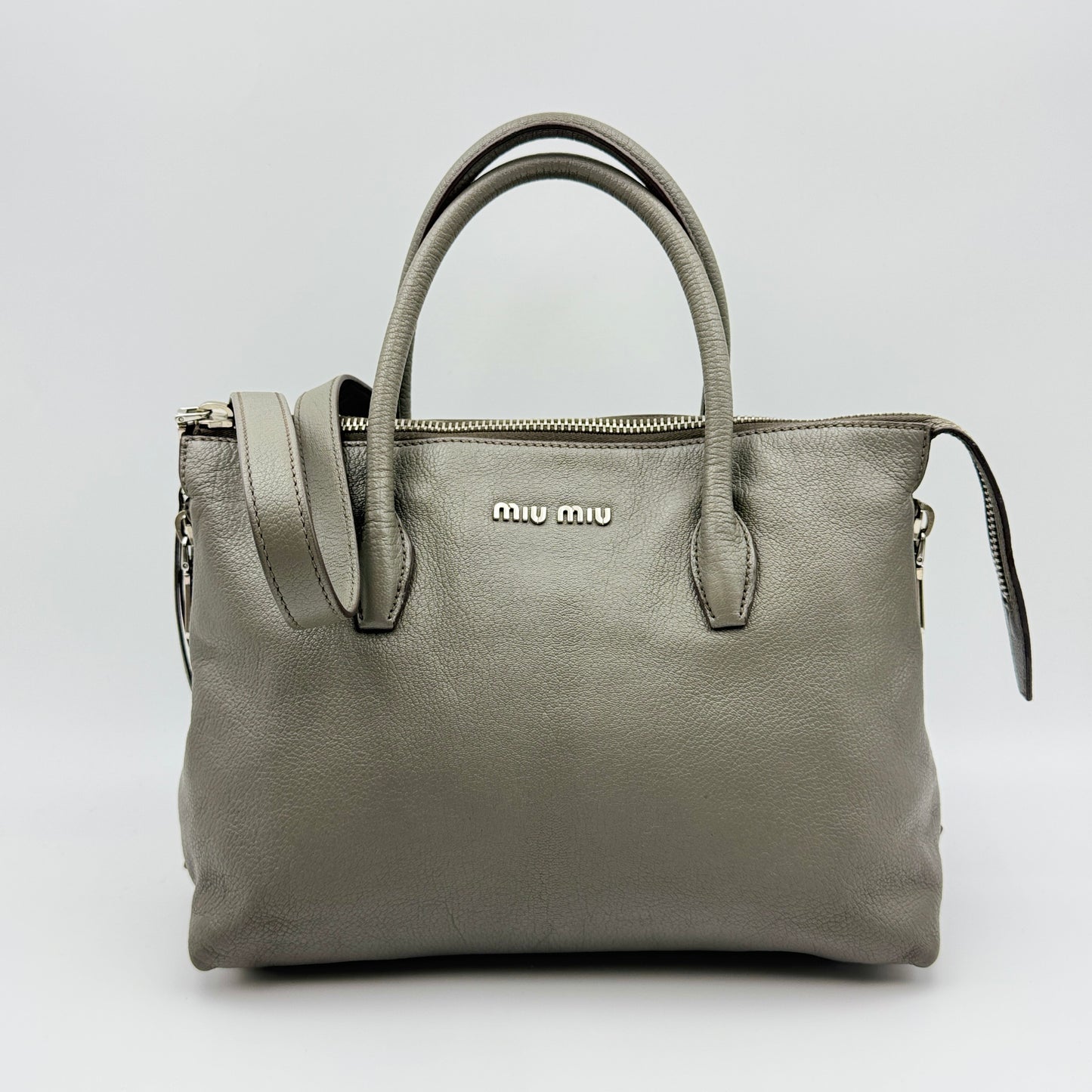 Leather Side Zip Convertible Tote Grey
