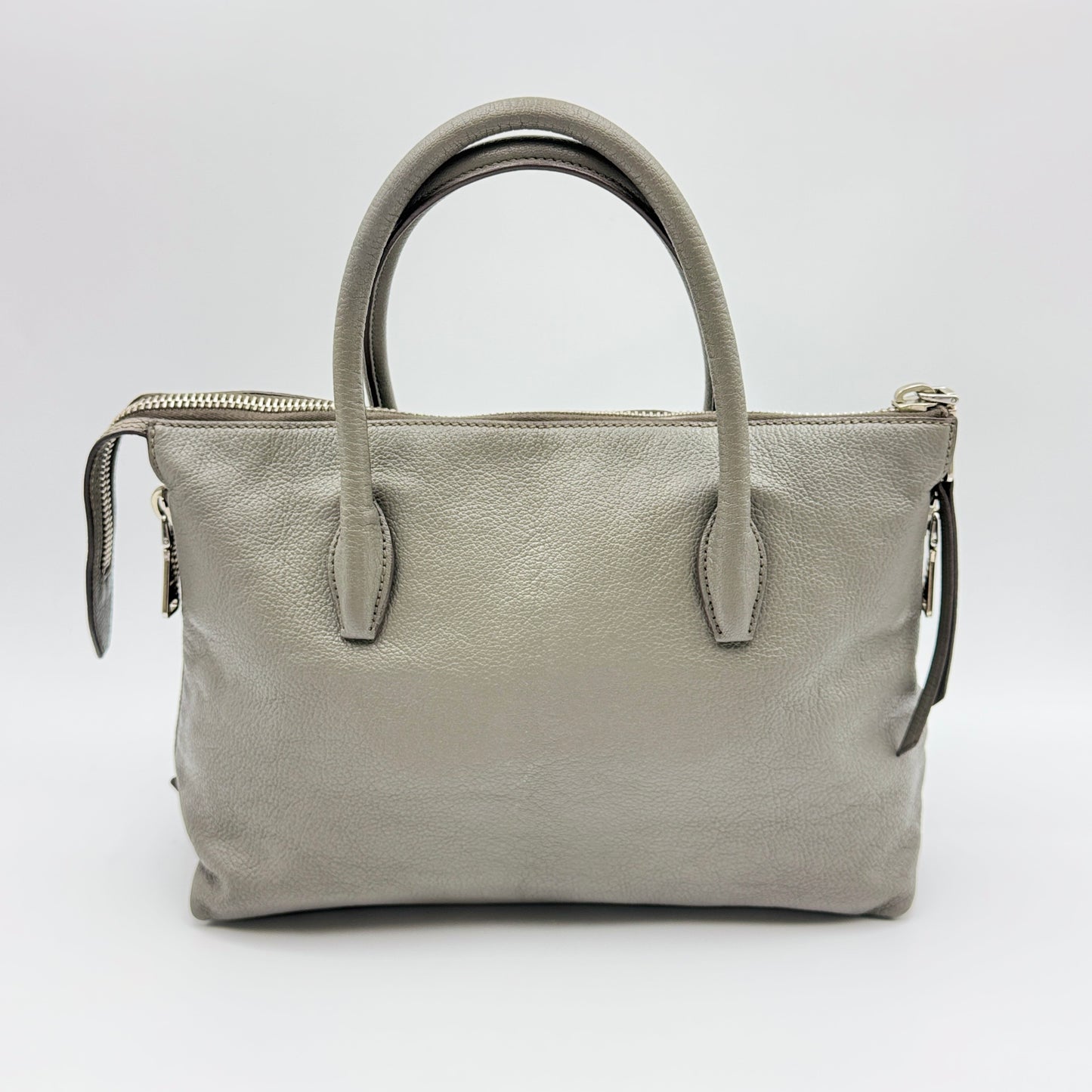 Leather Side Zip Convertible Tote Grey