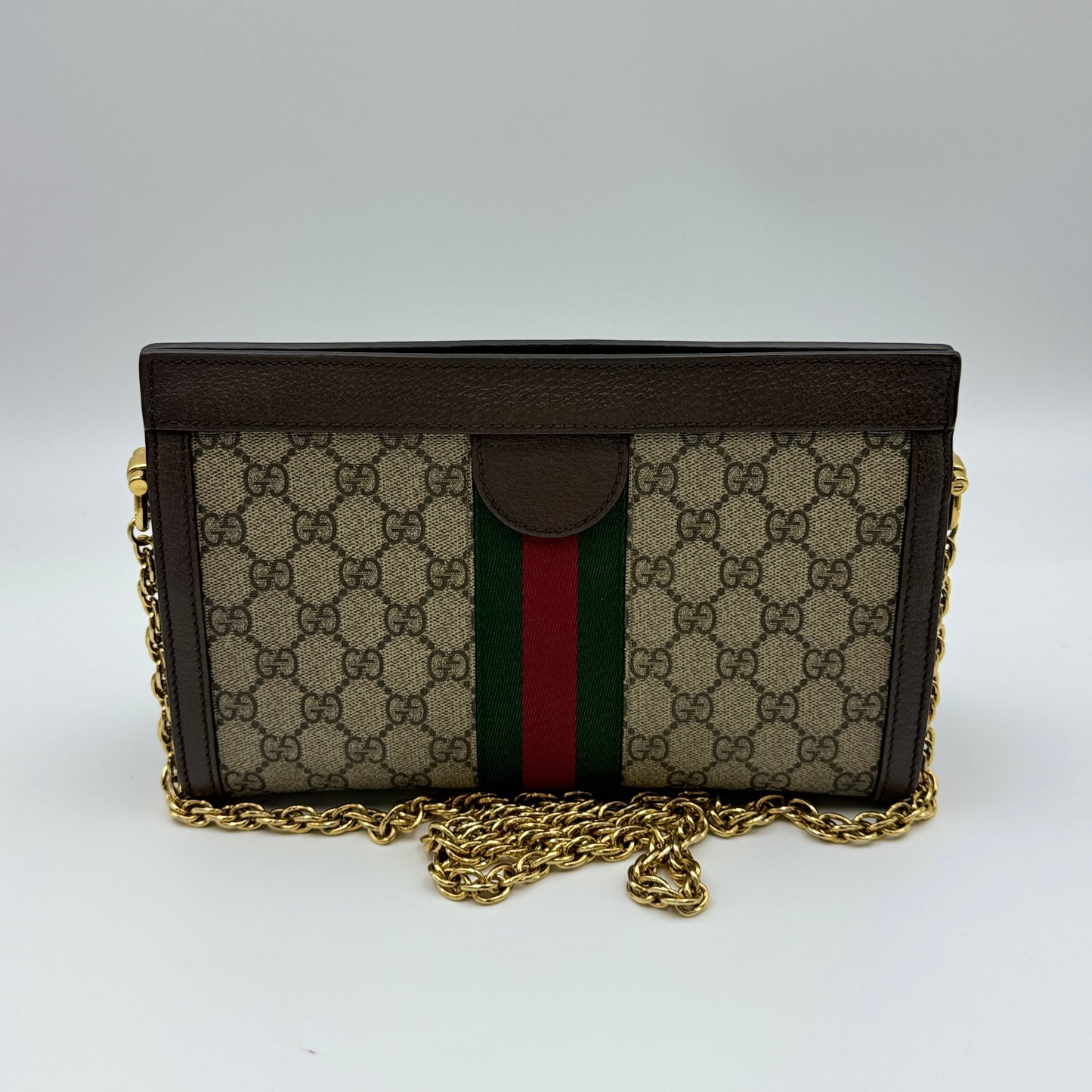 GG Supreme Monogram Web Small Ophidia Chain Shoulder Bag Brown