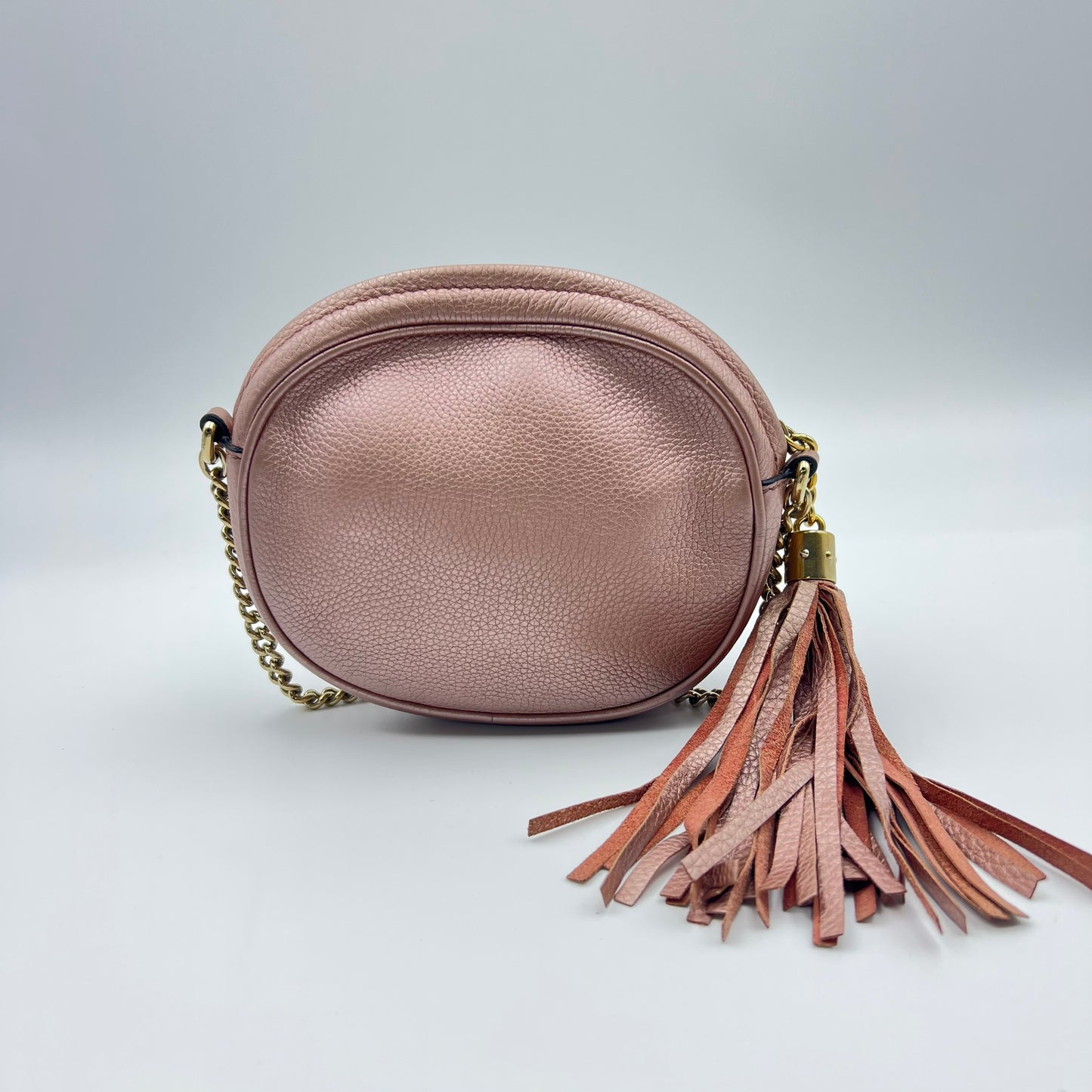 Metallic Pebbled Calfskin Mini Soho Chain Bag Pink