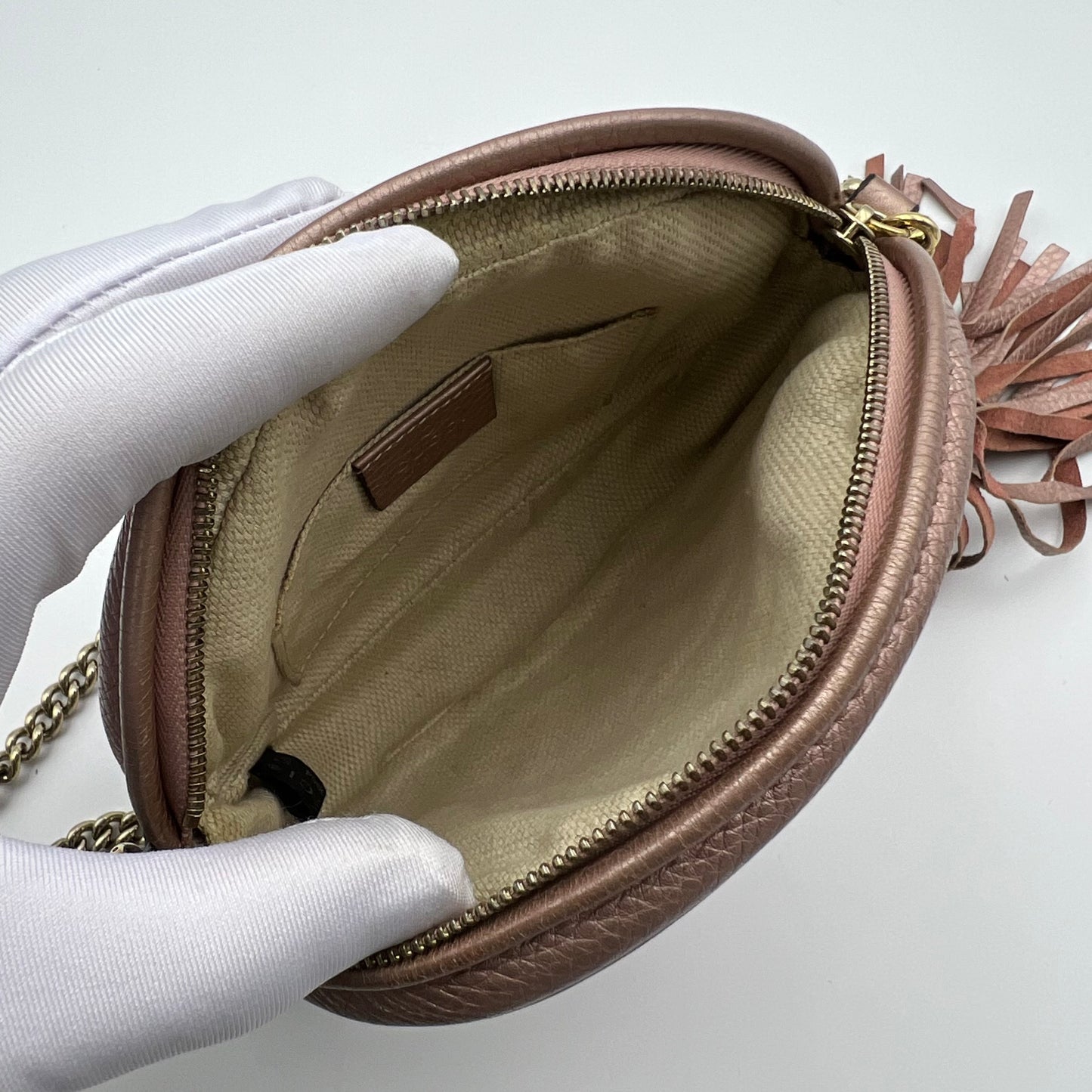 Metallic Pebbled Calfskin Mini Soho Chain Bag Pink