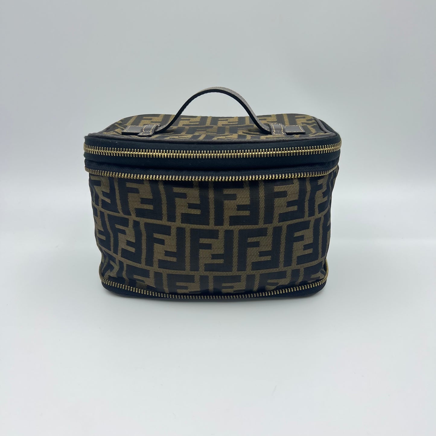 Vanity Pouch Top Handle Black Brown