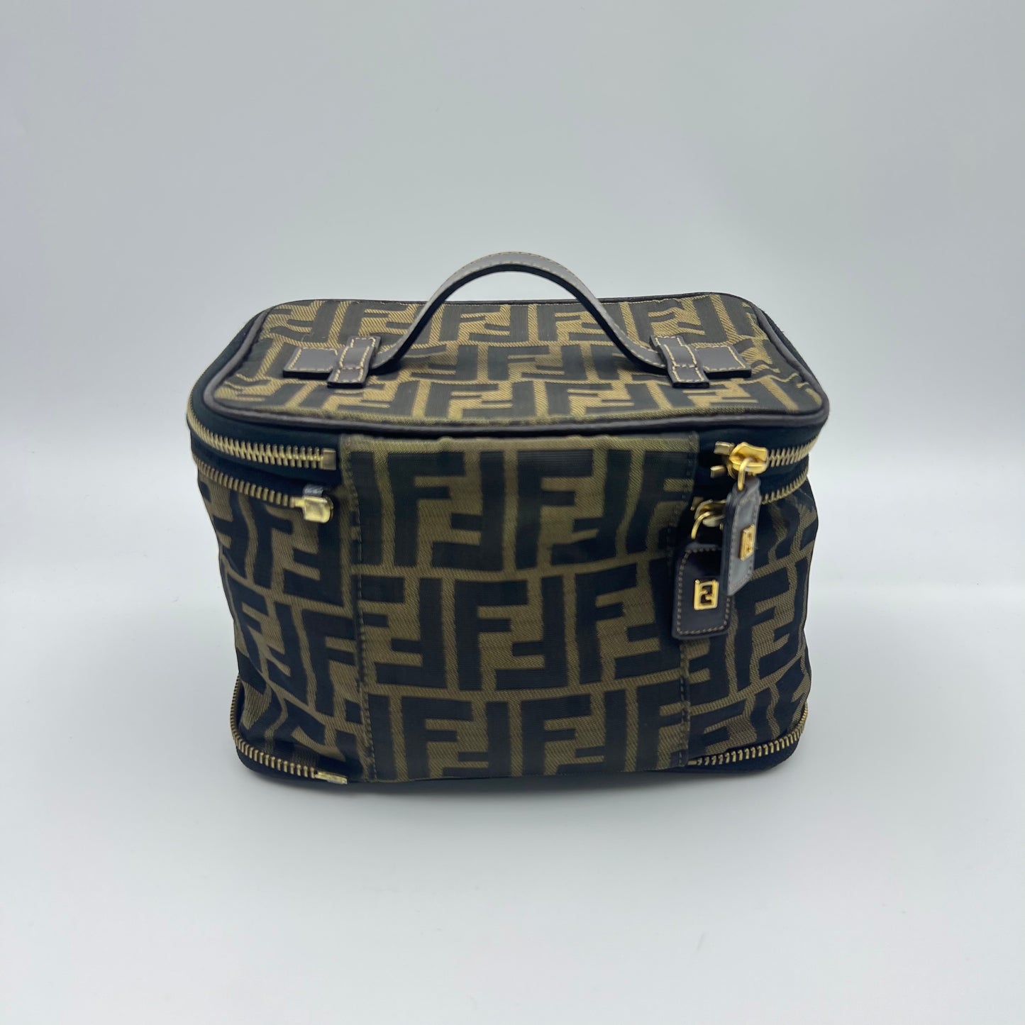 Vanity Pouch Top Handle Black Brown