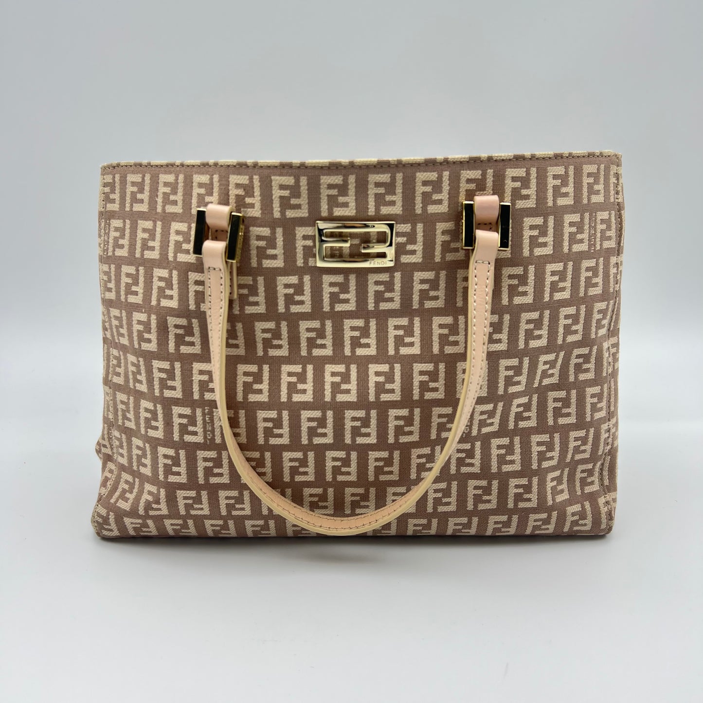 Zucchino Hand Bag Pink Beige Canvas Leather