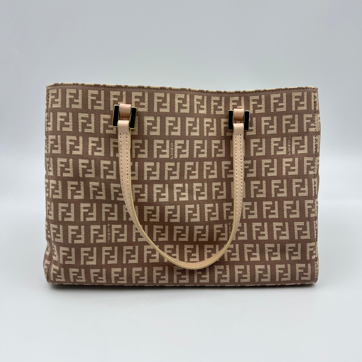 Zucchino Hand Bag Pink Beige Canvas Leather