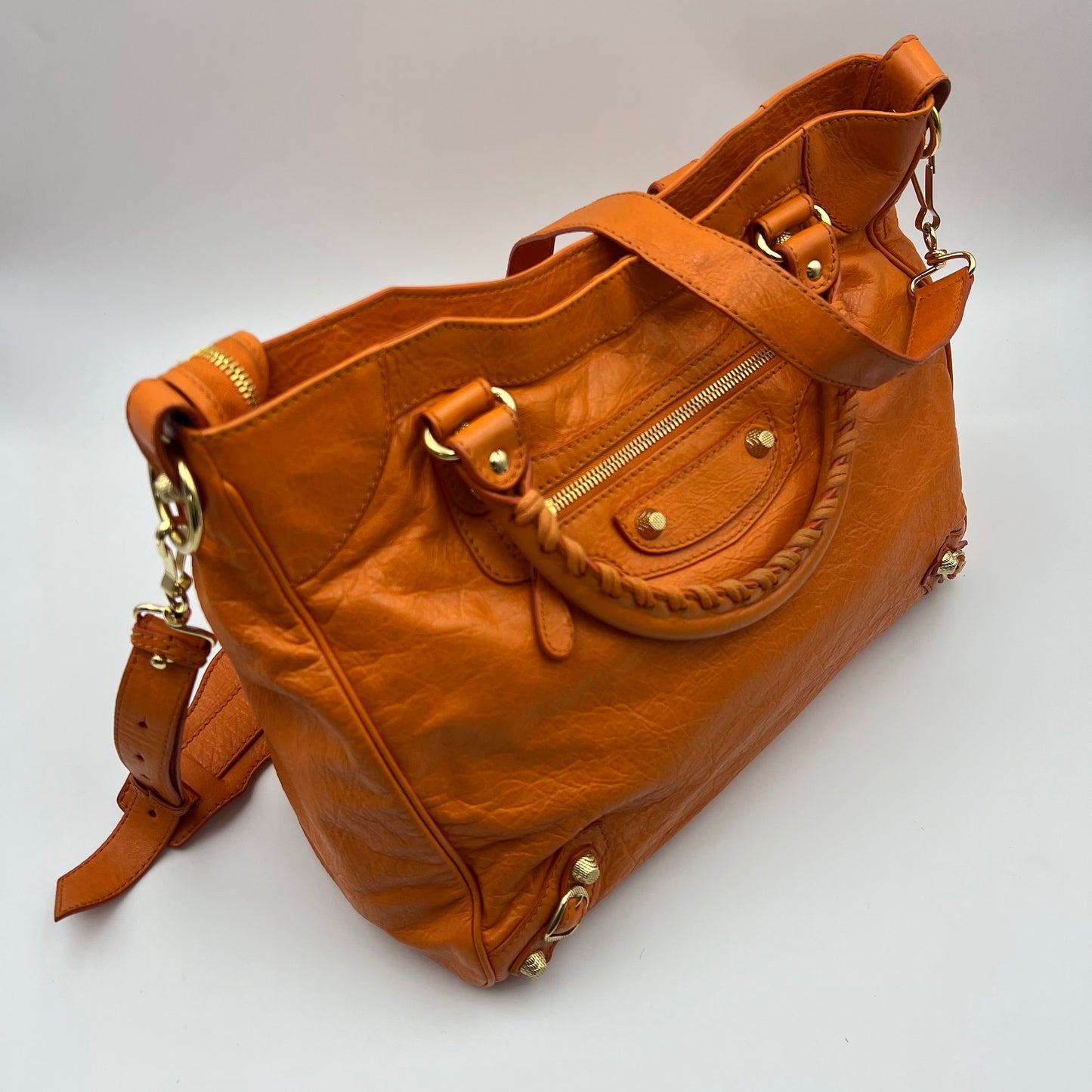 Orange Lambskin Leather Giant 12 Rose Gold