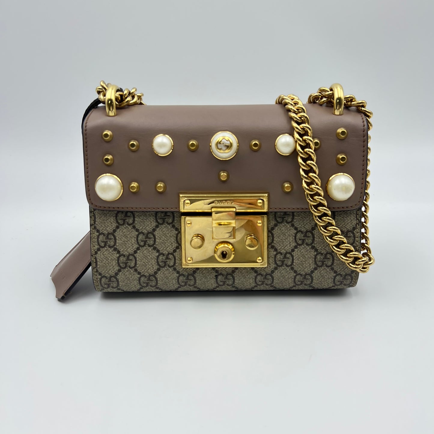 Faux Pearl Padlock Beige Pink