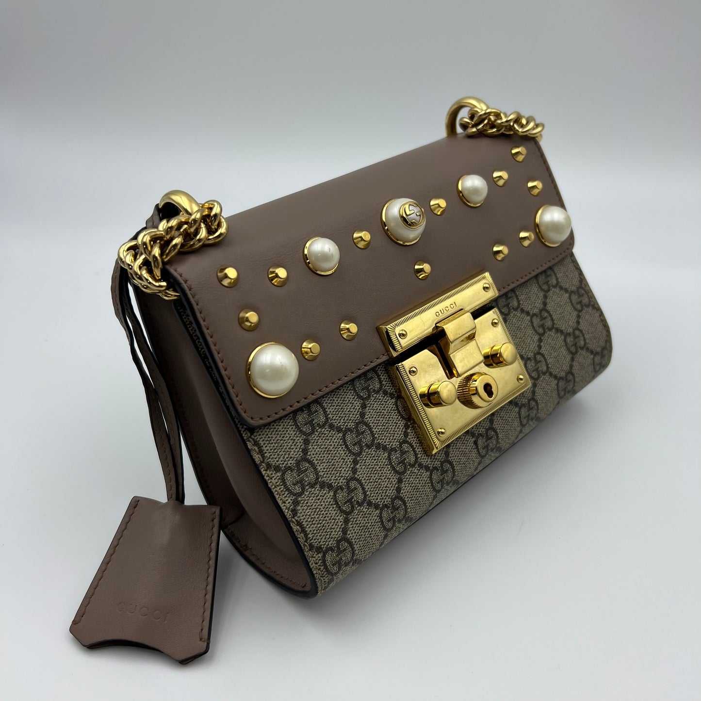 Faux Pearl Padlock Beige Pink