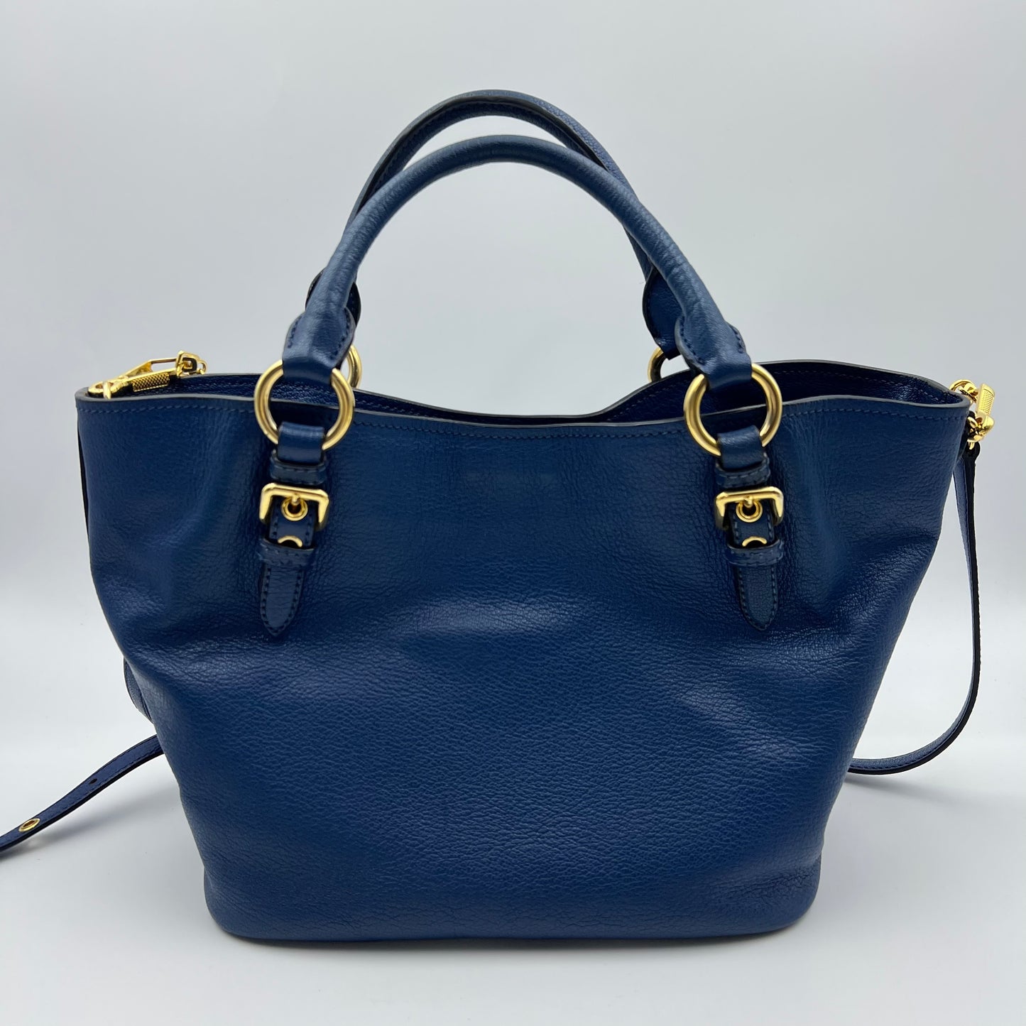 Blue Grained Leather Madras Tote