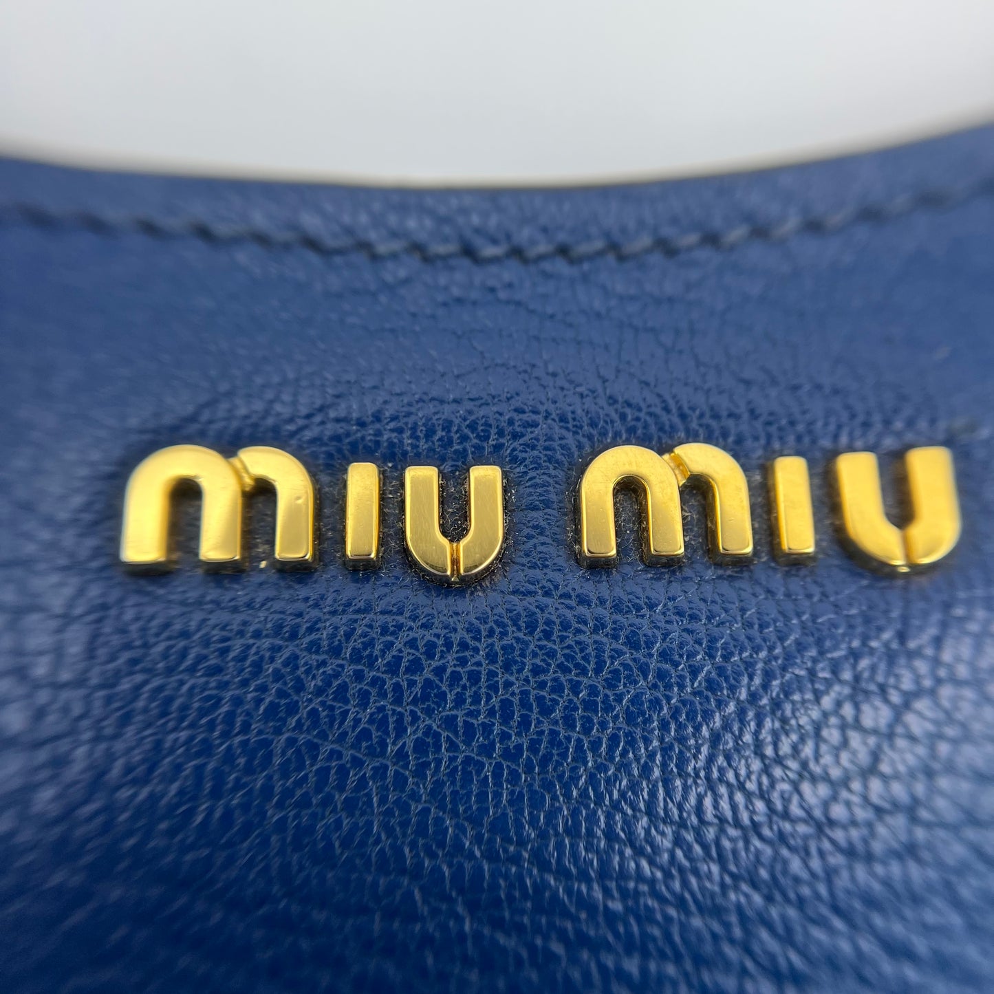 Blue Grained Leather Madras Tote