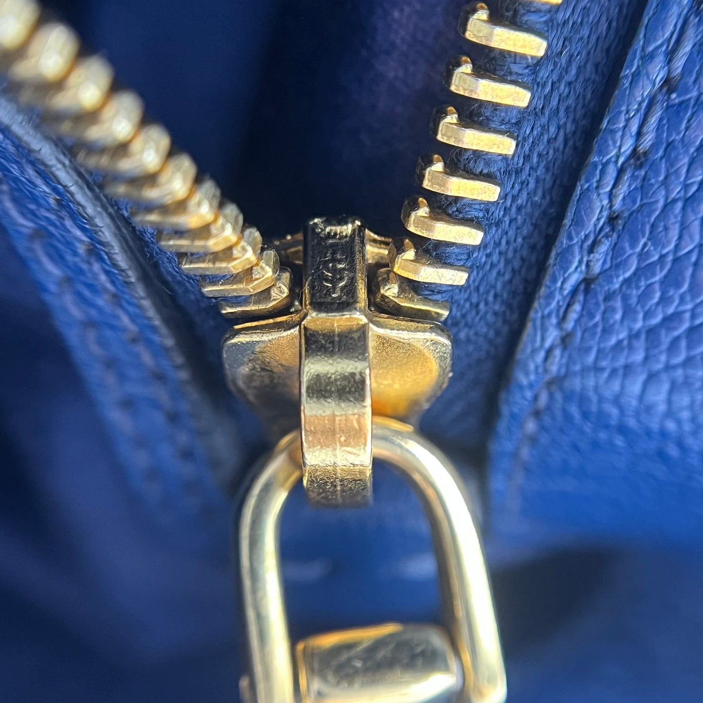 Blue Grained Leather Madras Tote