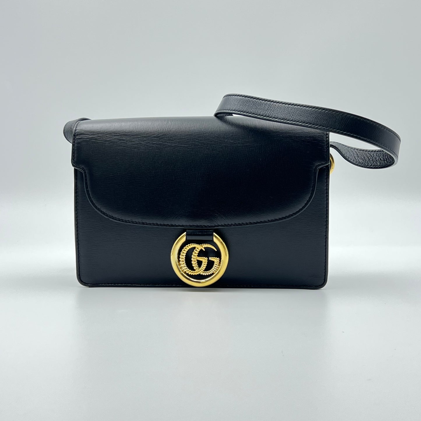 Textured Calfskin Small Torchon GG Ring Shoulder Bag Black