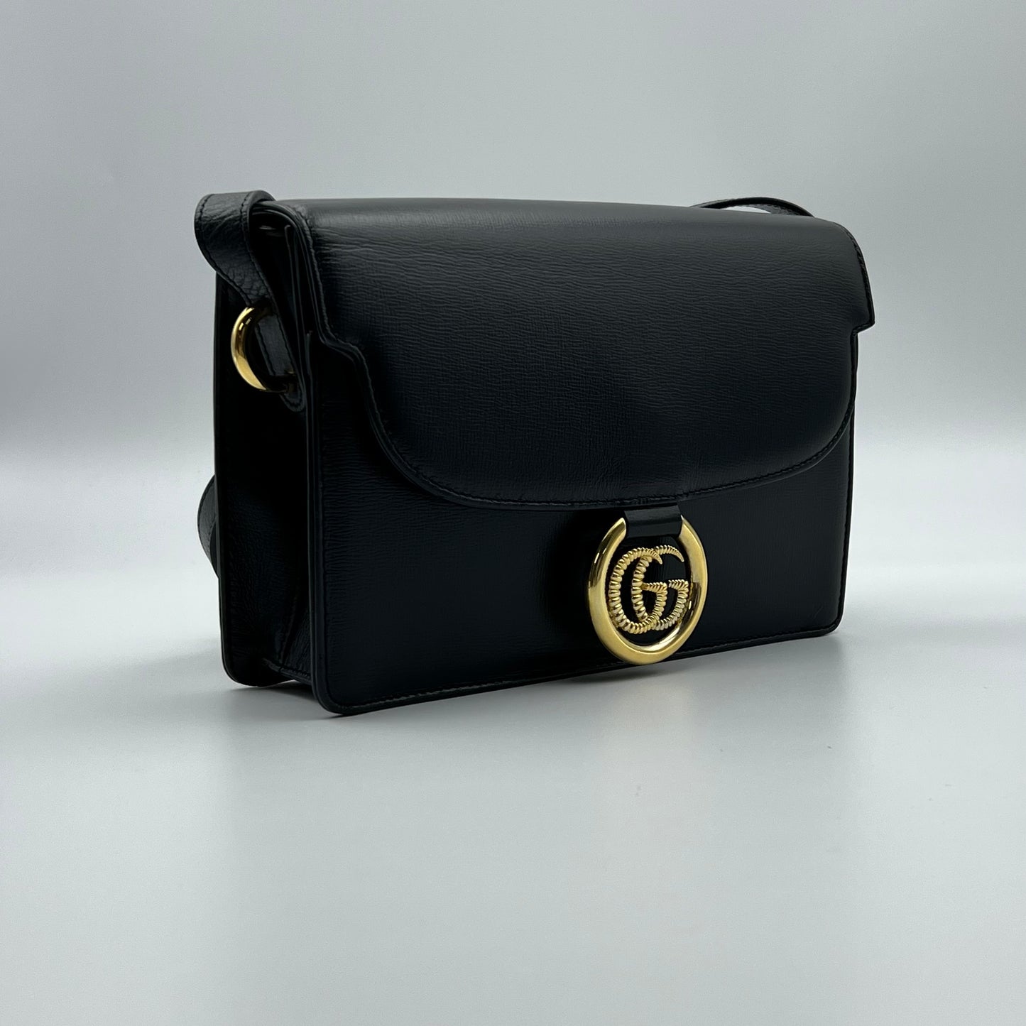 Textured Calfskin Small Torchon GG Ring Shoulder Bag Black