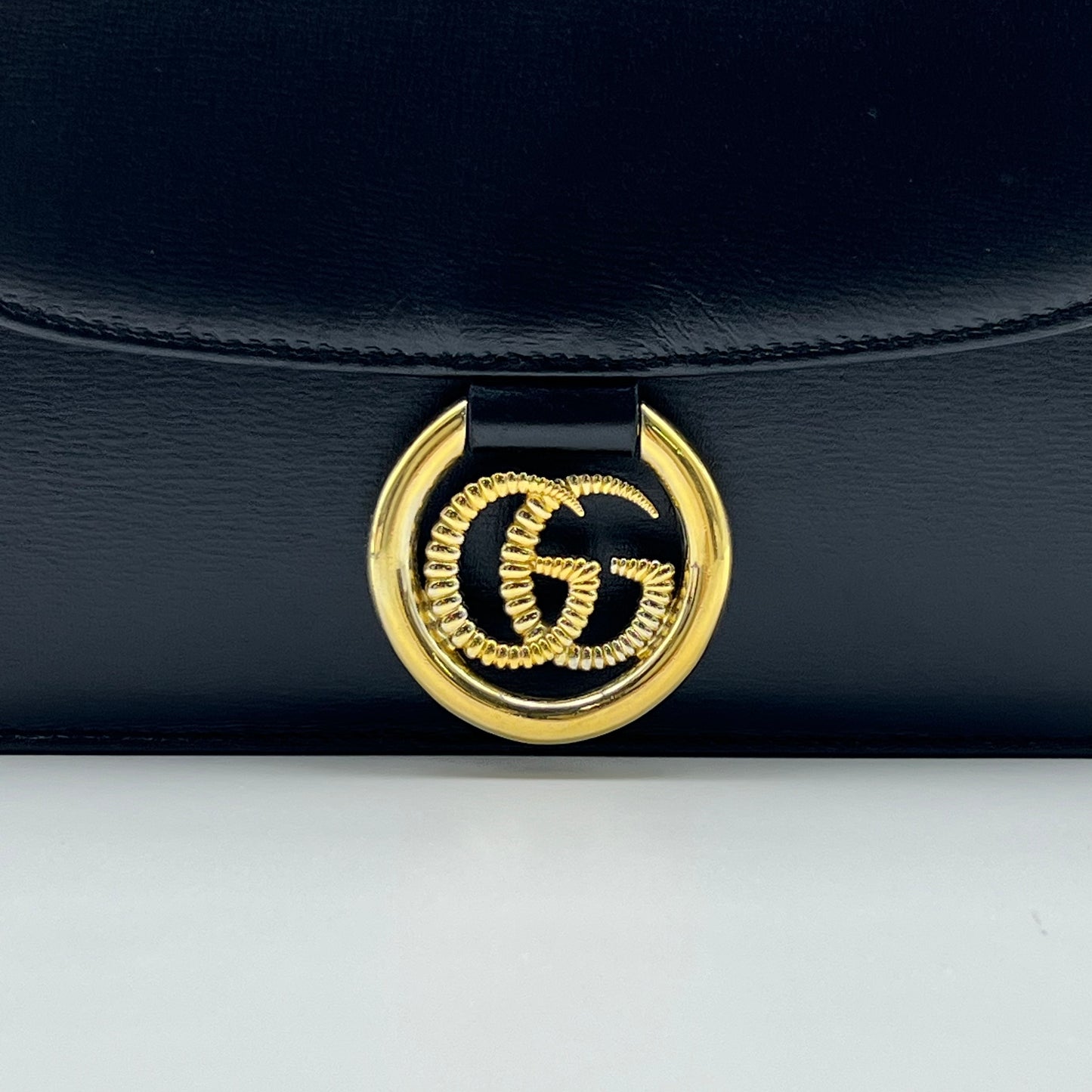 Textured Calfskin Small Torchon GG Ring Shoulder Bag Black