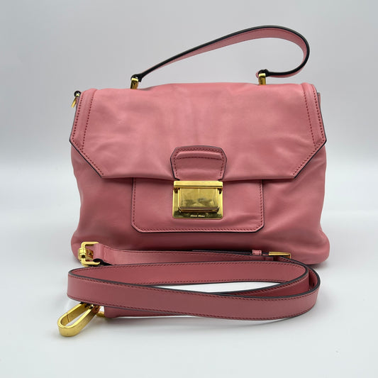 Leather Top Handle Bag Pink