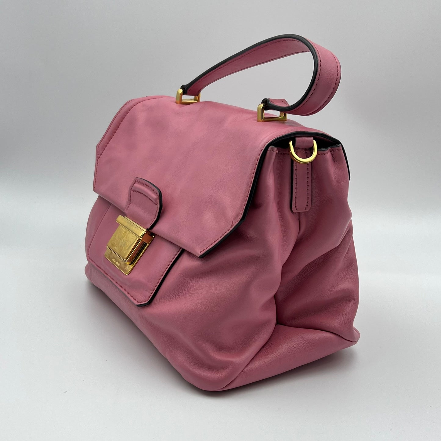 Leather Top Handle Bag Pink