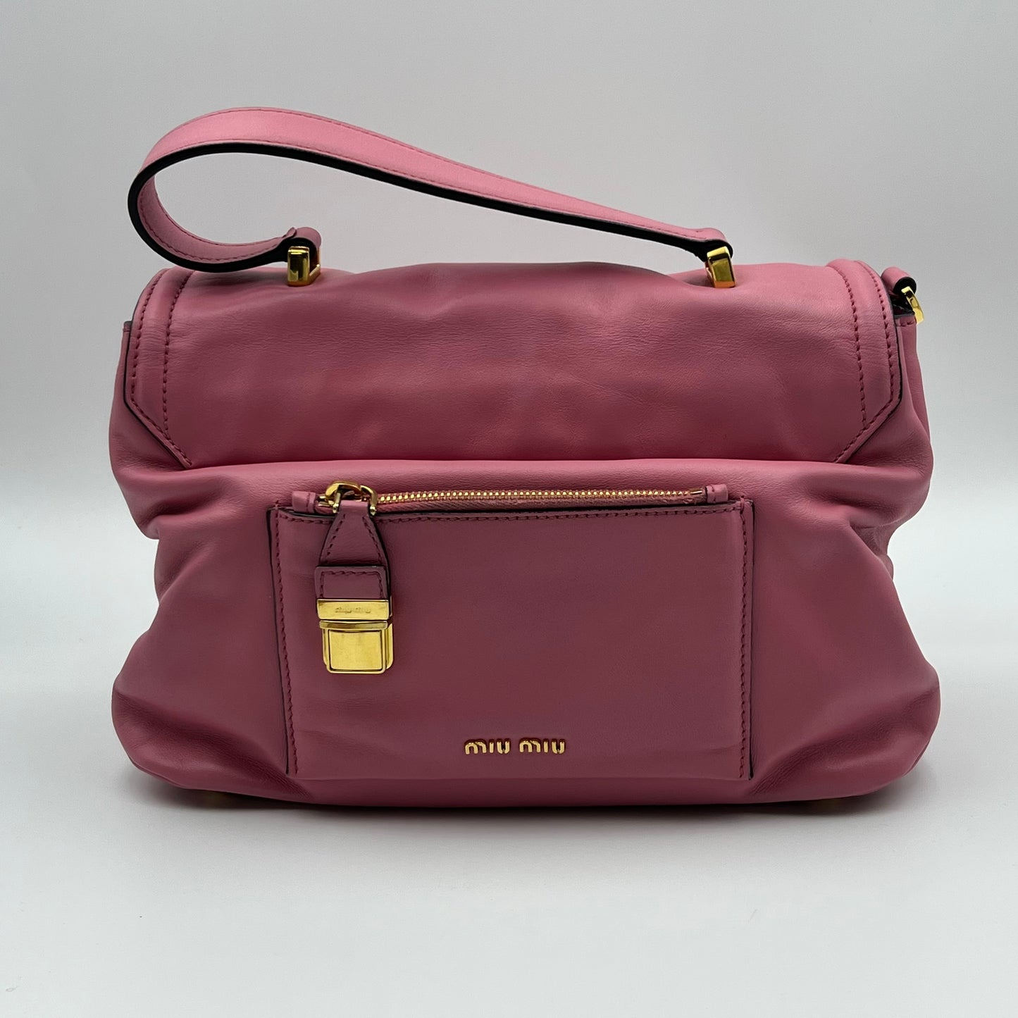 Leather Top Handle Bag Pink