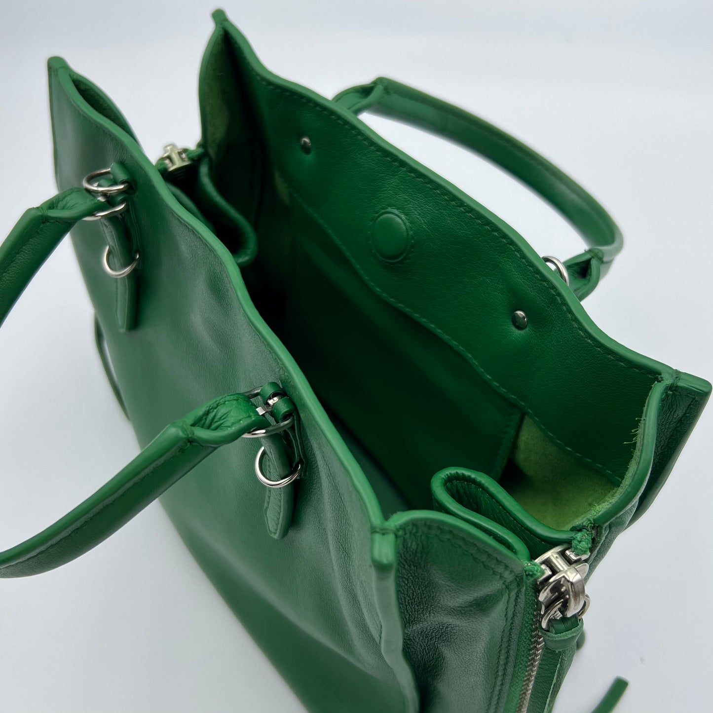 Green Leather Mini Papier A4 Tote