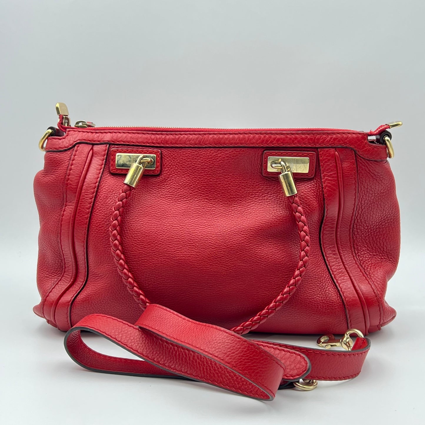 RED PEBBLED LEATHER BELLA TOTE BAG