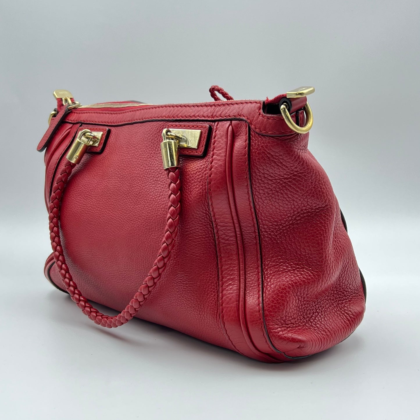 RED PEBBLED LEATHER BELLA TOTE BAG