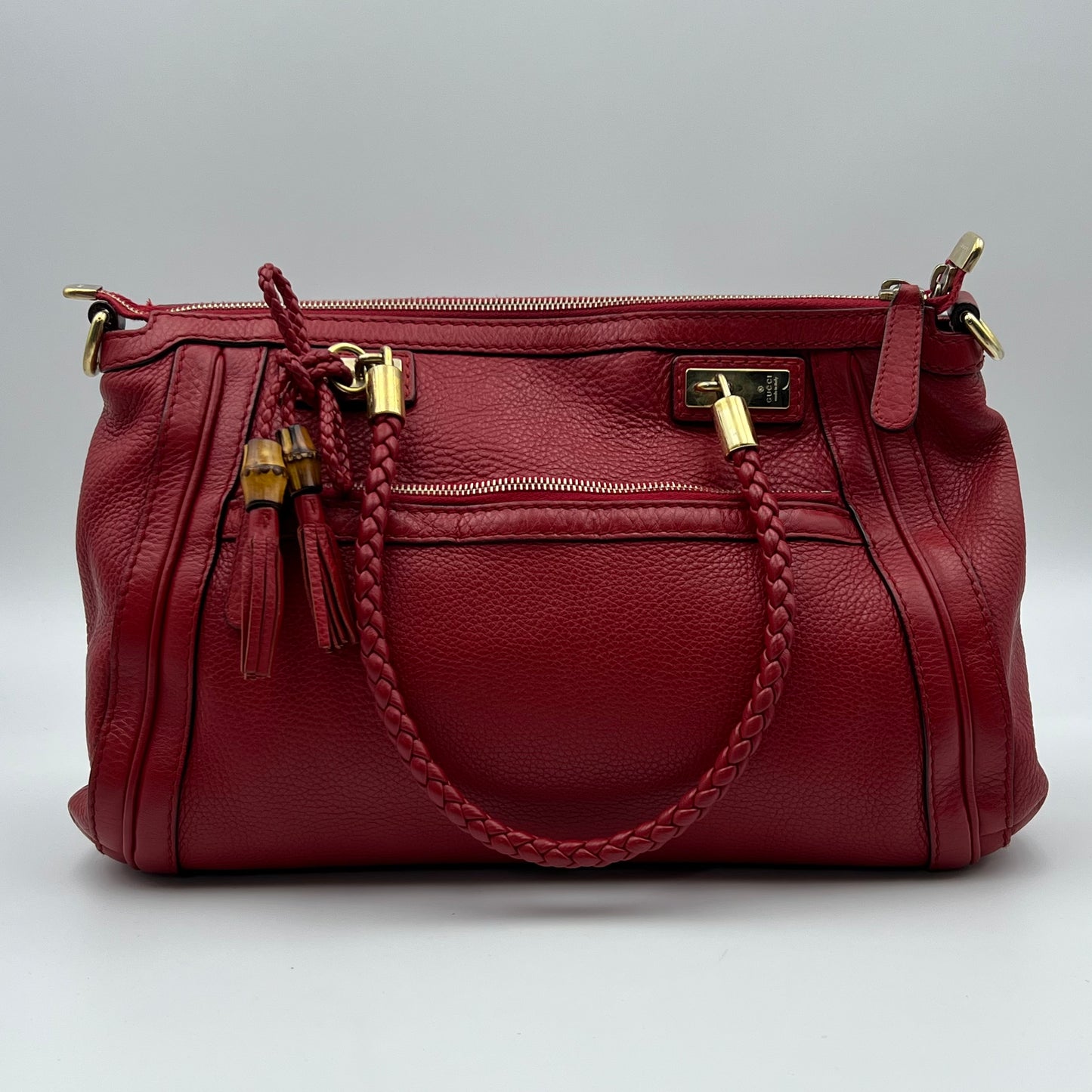 RED PEBBLED LEATHER BELLA TOTE BAG