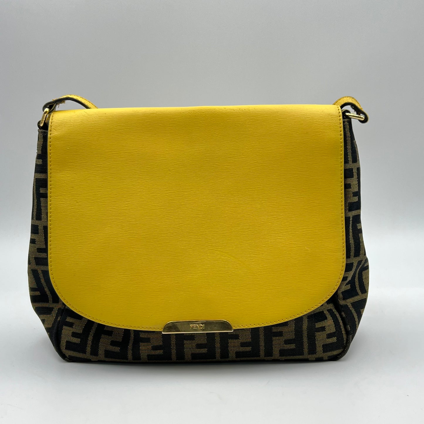 Yellow Zucca Canvas and Leather Flap Crossbody Bag