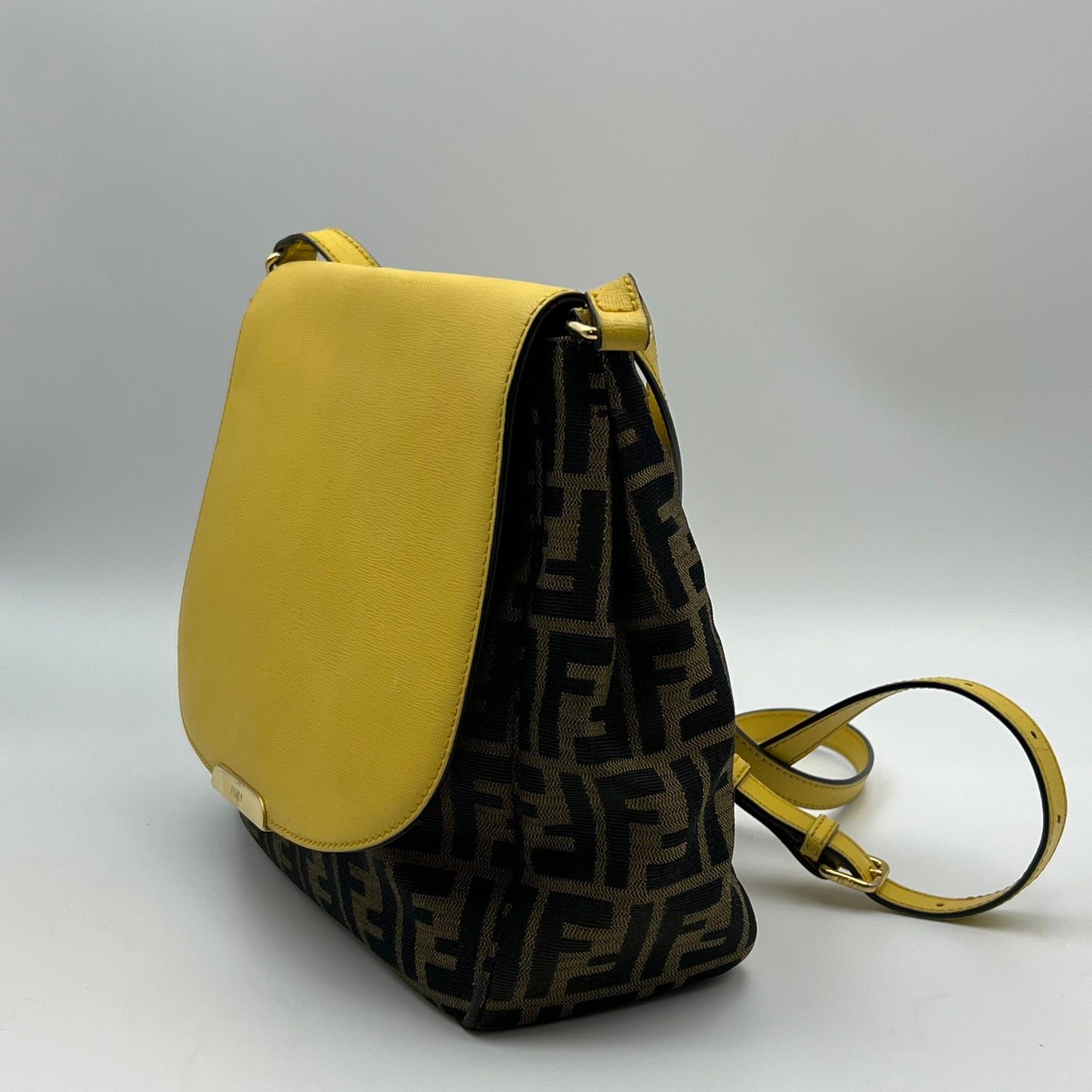 Yellow Zucca Canvas and Leather Flap Crossbody Bag