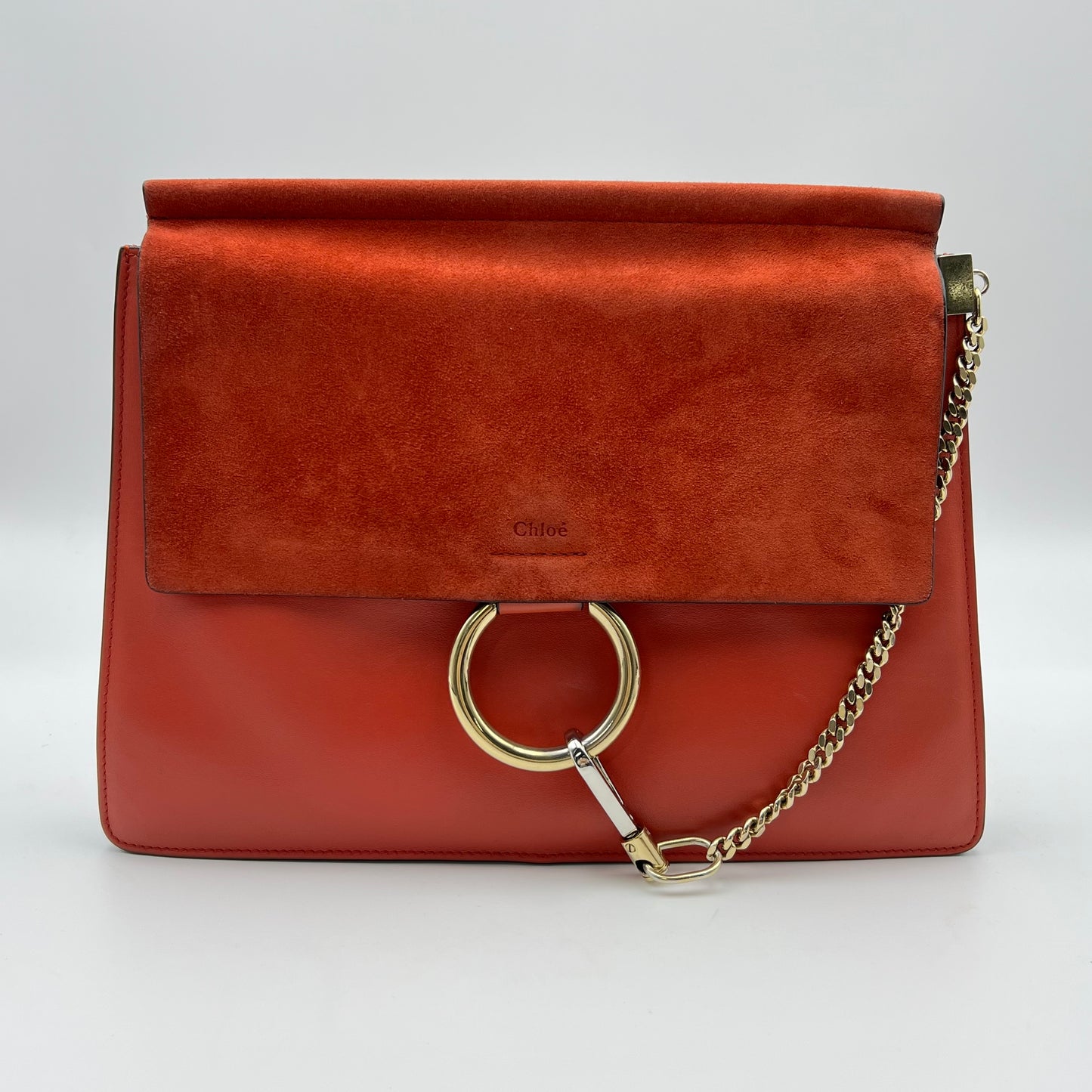 Red Leather/Suede Faye Medium Shoulder Bag