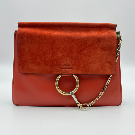 Red Leather/Suede Faye Medium Shoulder Bag