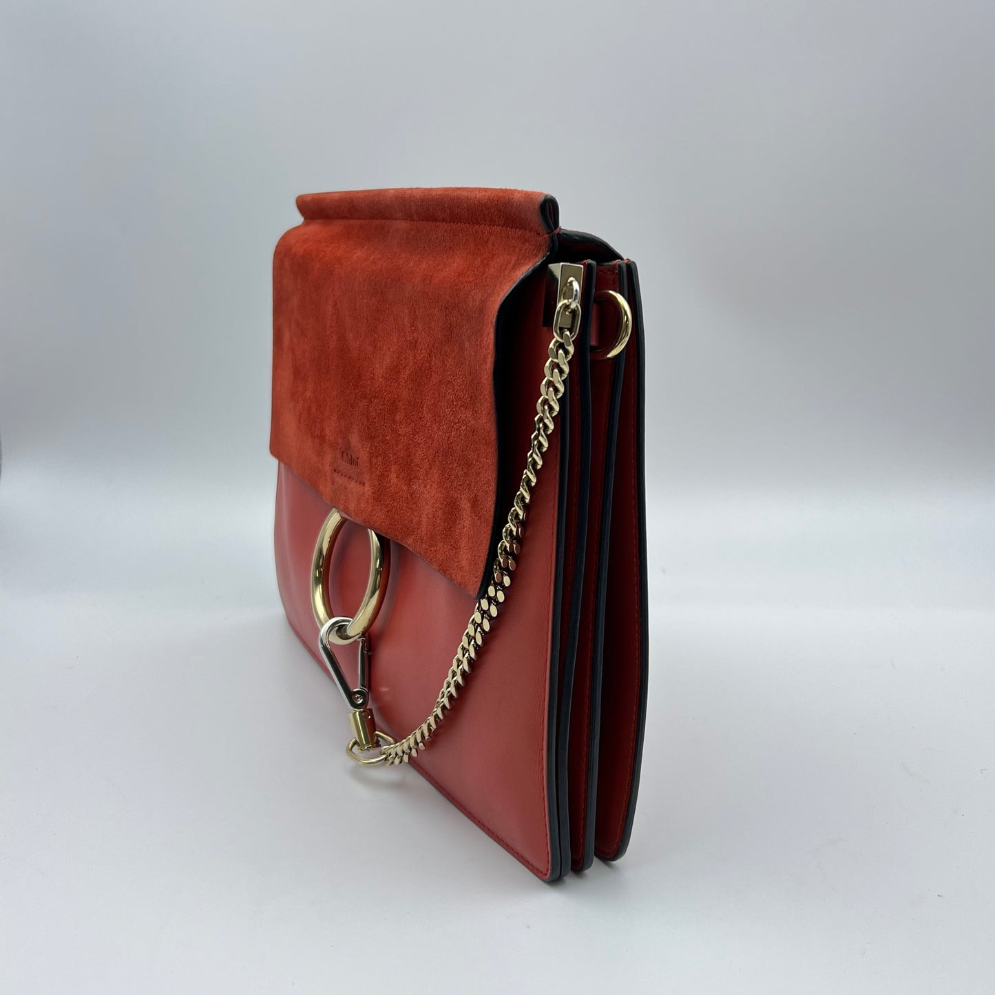 Red Leather/Suede Faye Medium Shoulder Bag