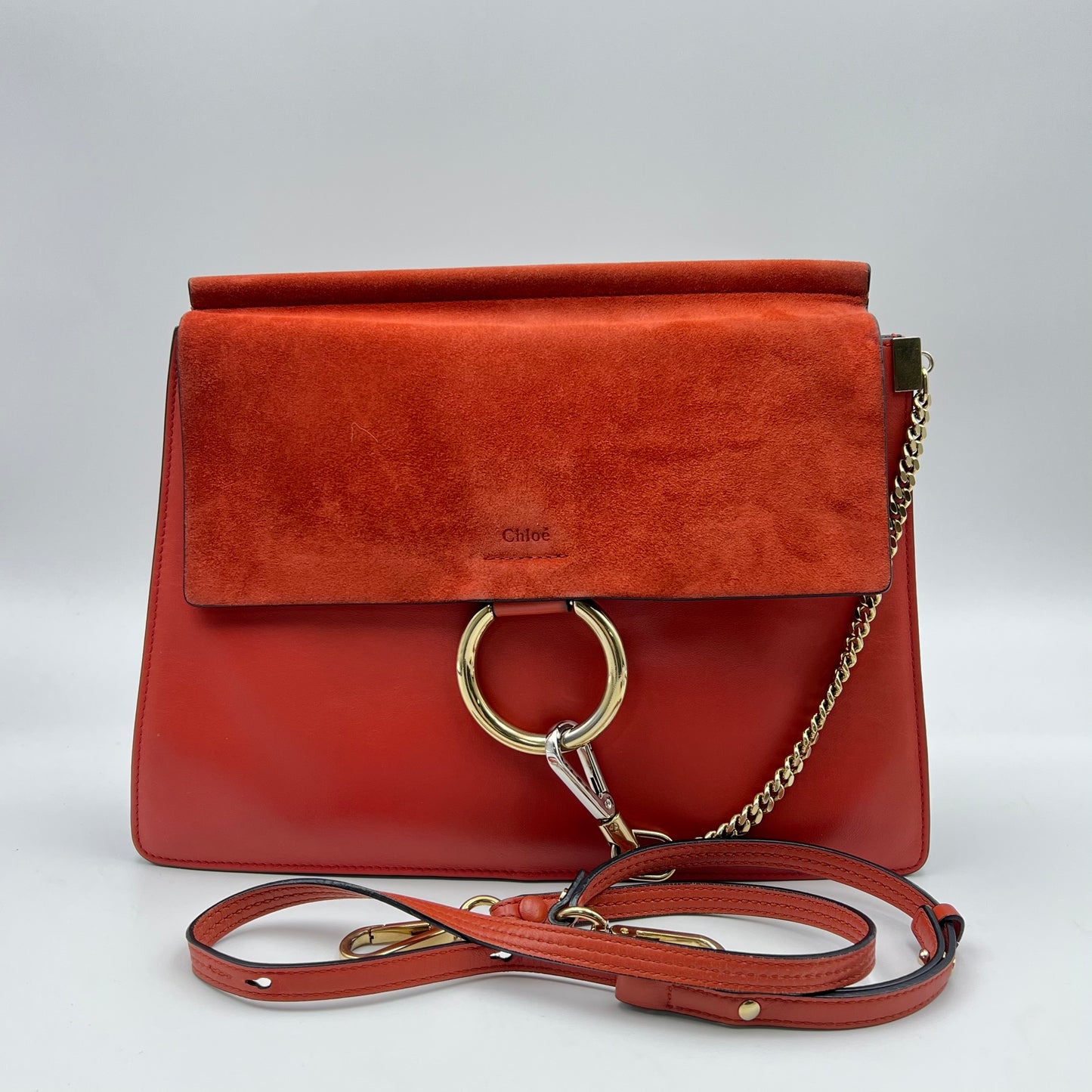 Red Leather/Suede Faye Medium Shoulder Bag