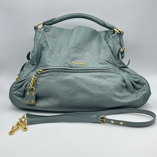 Blue Leather Lily Distressed Shoulder Hobo Bag