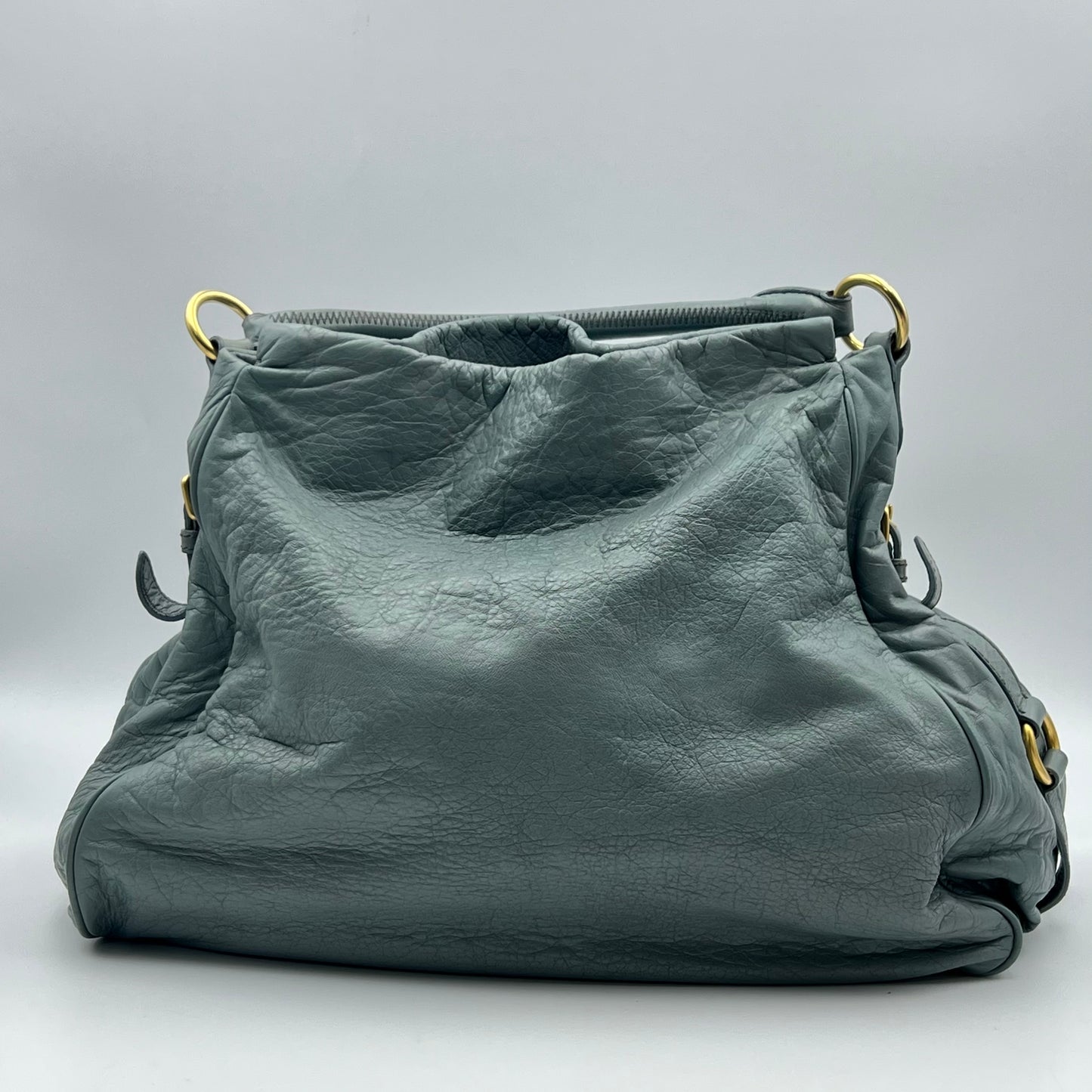 Blue Leather Lily Distressed Shoulder Hobo Bag