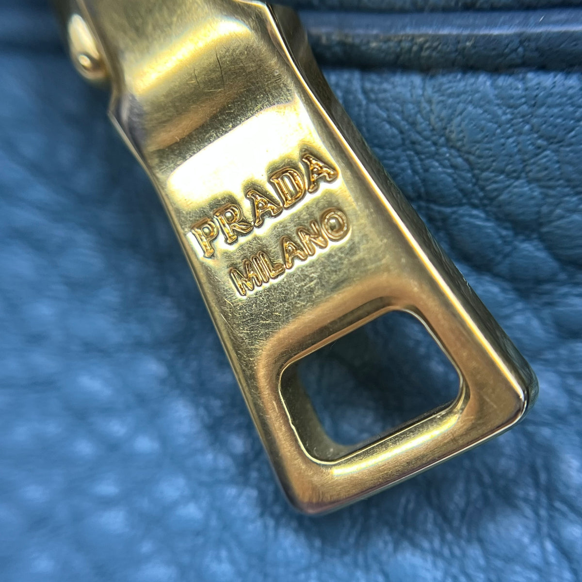 Prada Blue Vitello Daino Double Zip Convertible Tote — view 4 of 9 Blue Vitello Daino Double Zip Convertible Tote, view 4 of 9
