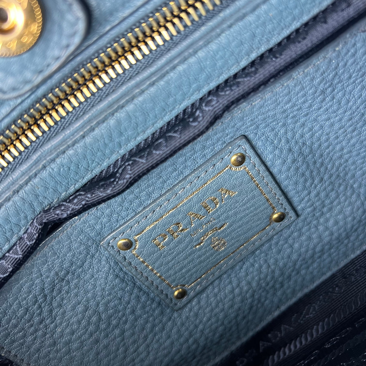 Prada Blue Vitello Daino Double Zip Convertible Tote — view 7 of 9 Blue Vitello Daino Double Zip Convertible Tote, view 7 of 9