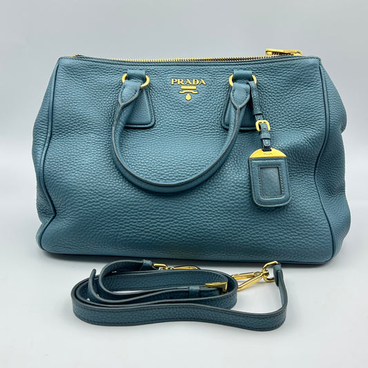 Blue Vitello Daino Double Zip Convertible Tote
