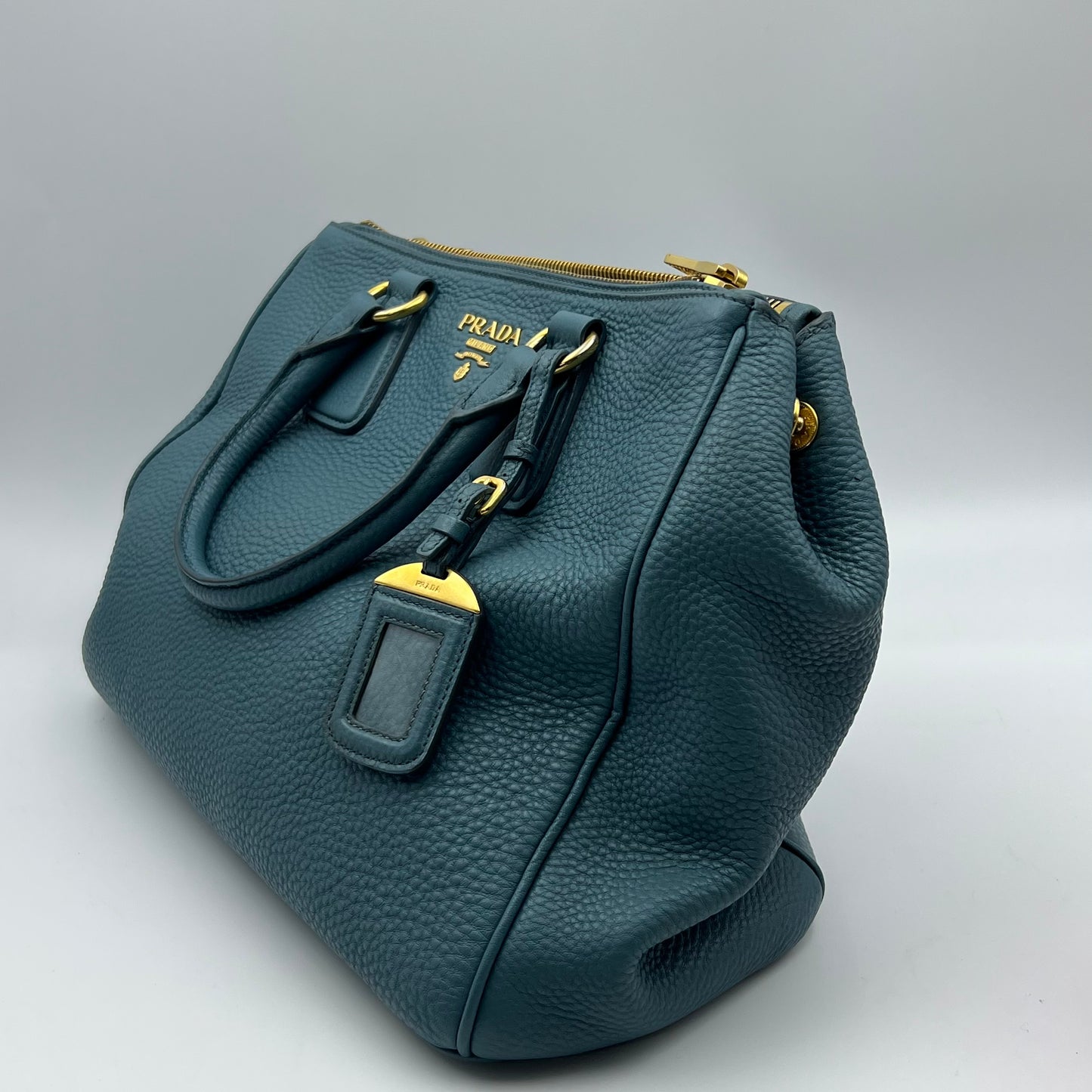 Blue Vitello Daino Double Zip Convertible Tote