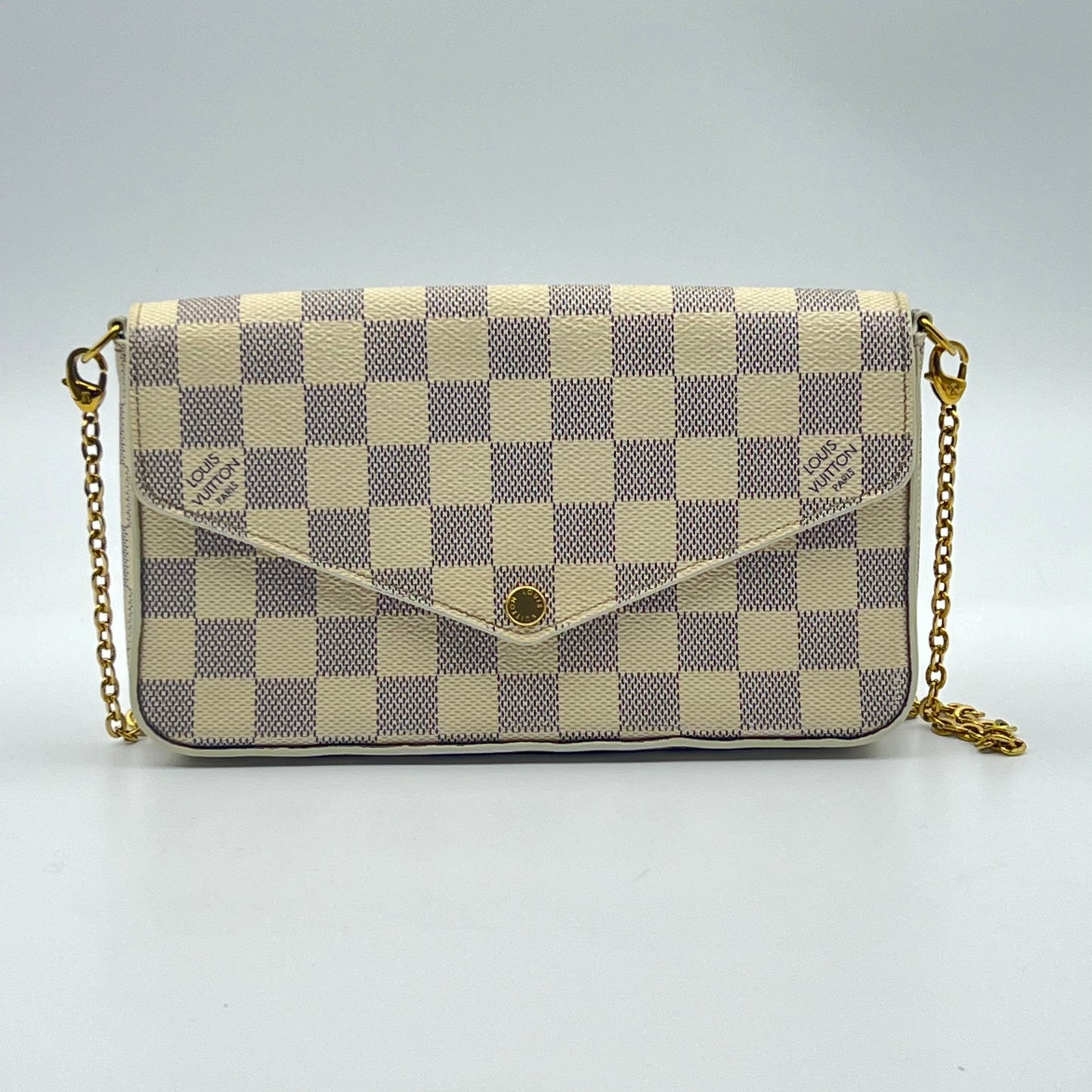 Damier Azur Pochette Felicie Chain Wallet Rose Ballerine