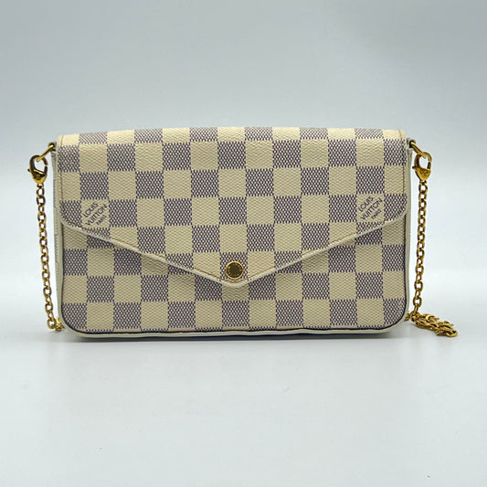 Damier Azur Pochette Felicie Chain Wallet Rose Ballerine