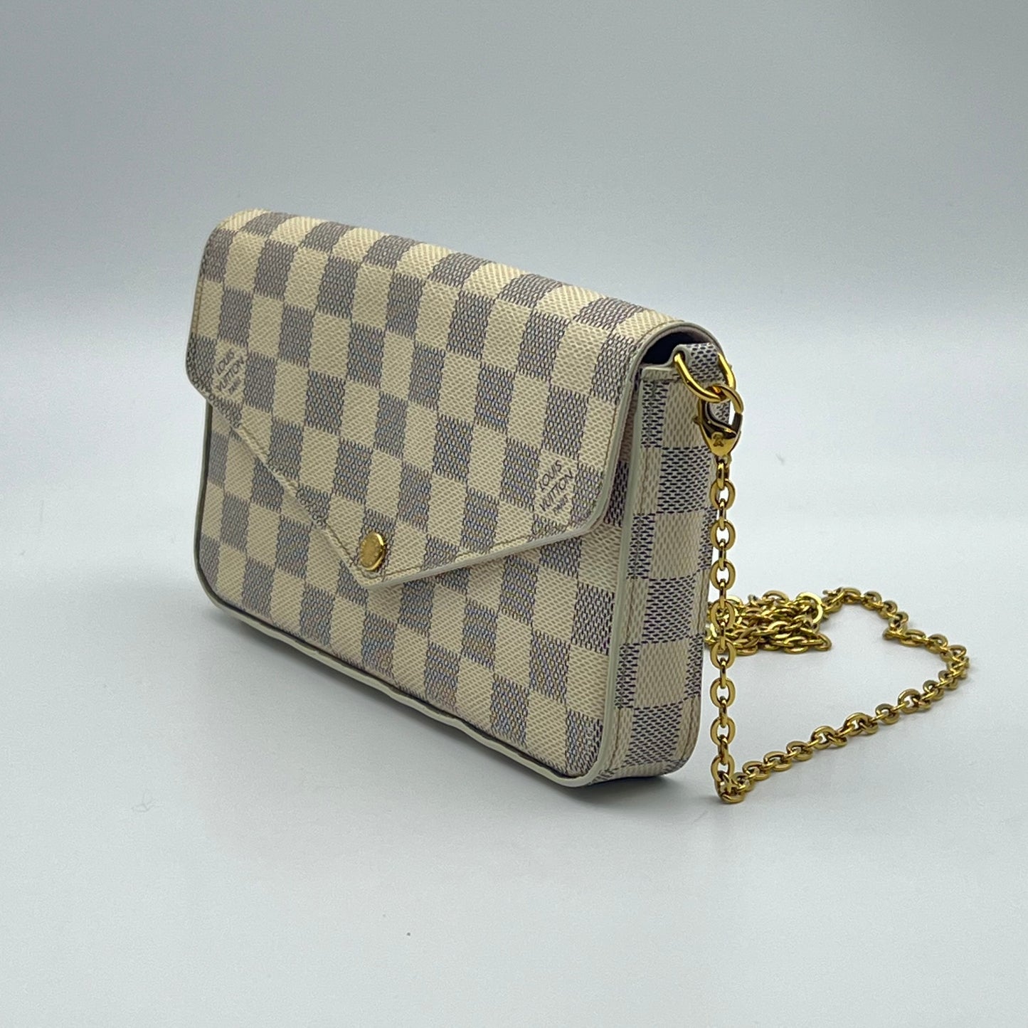 Damier Azur Pochette Felicie Chain Wallet Rose Ballerine