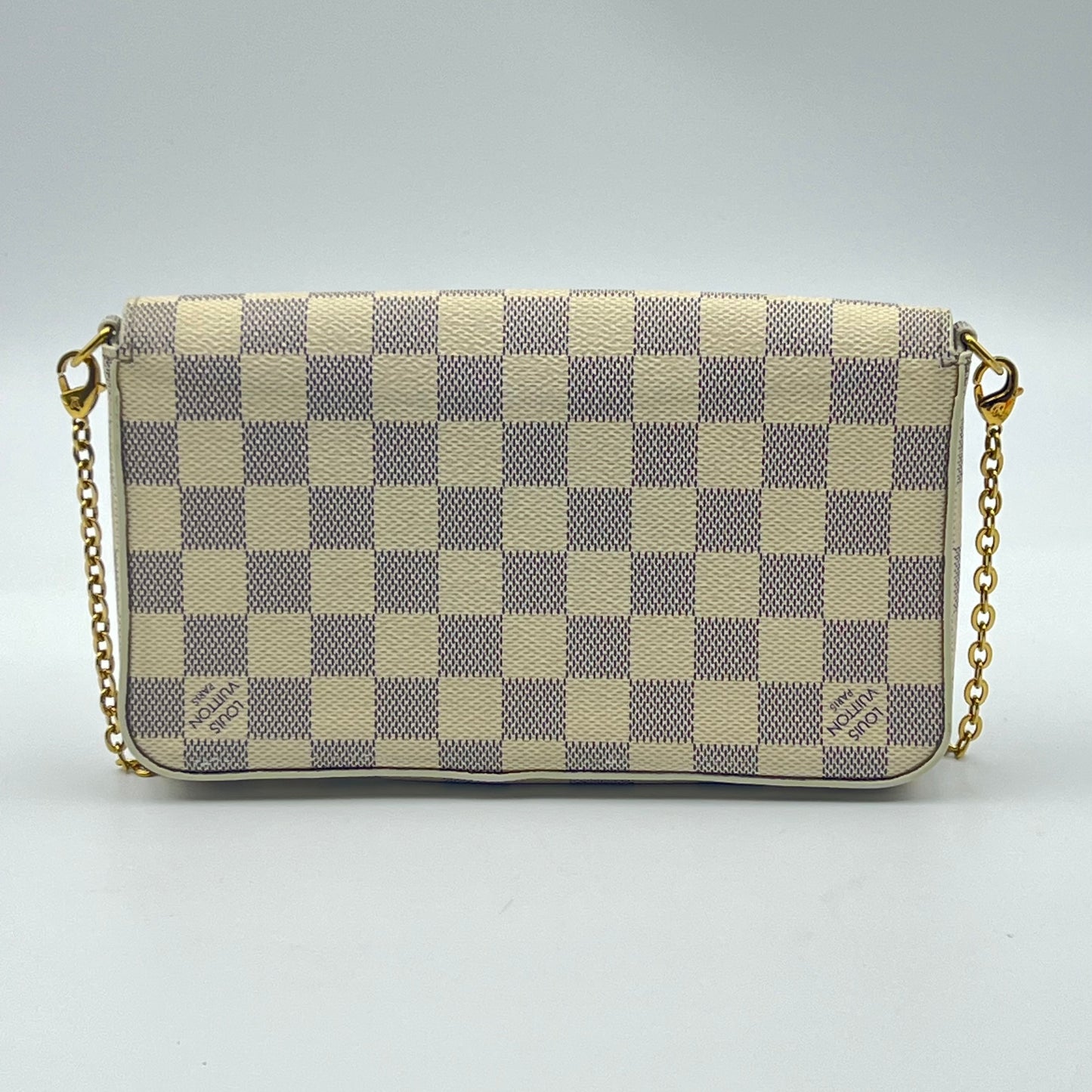 Damier Azur Pochette Felicie Chain Wallet Rose Ballerine