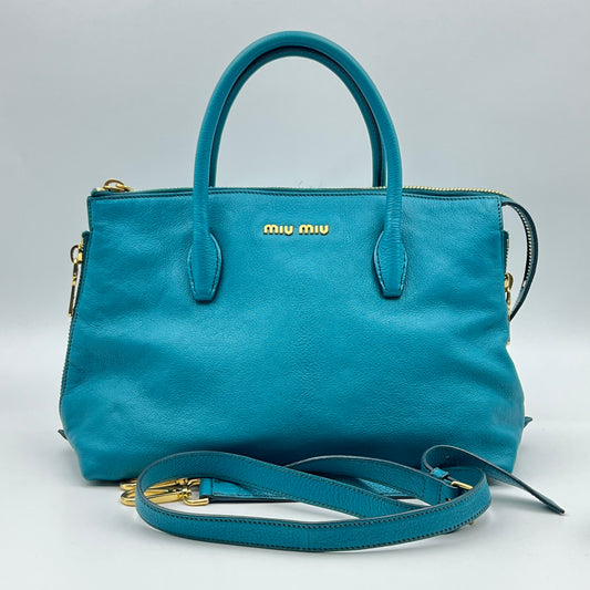 Leather Side Zip Convertible Tote turquoise