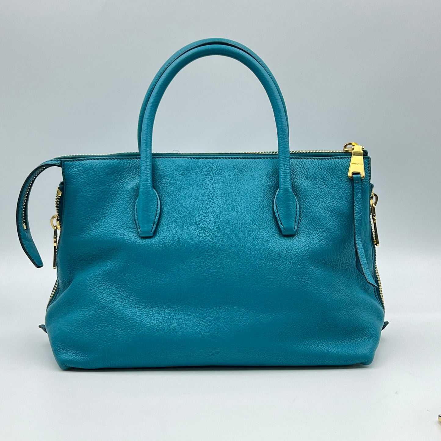 Leather Side Zip Convertible Tote turquoise
